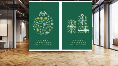 モダンでシンプルなクリスマスカードセット4種（緑）　Merry Christmas modern card set elements greeting text lettering green background Wall mural